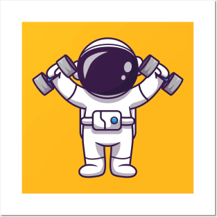 Cute Astronaut Lifting Barbell Posters and Art